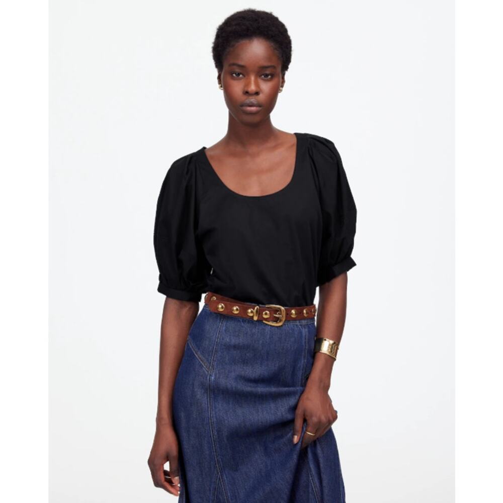 Madewell Relaxed Scoop Neck Puff Short-Sleeve Top Womens S Black Cotton Pullover